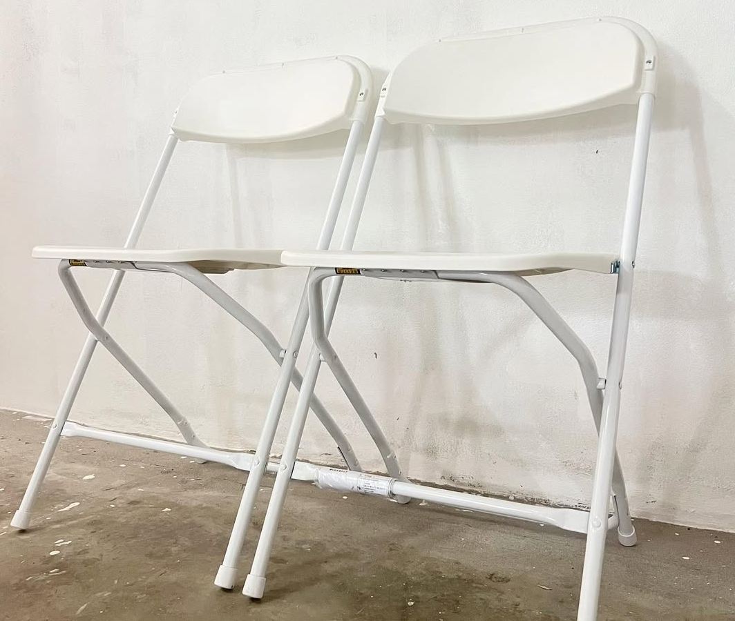 White Folding Chair with Metal Frame